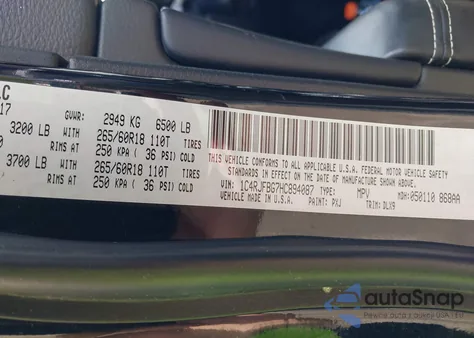 2017 Jeep Grand Cherokee Limited 4X4 from USA, damaged, VIN 1C4RJFBG7HC894087